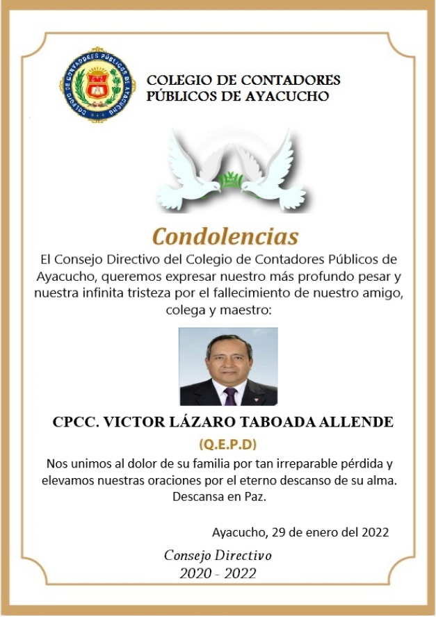 Comunicado de sensible fallecimiento CPCC. Victor Lázaro Taboada ...